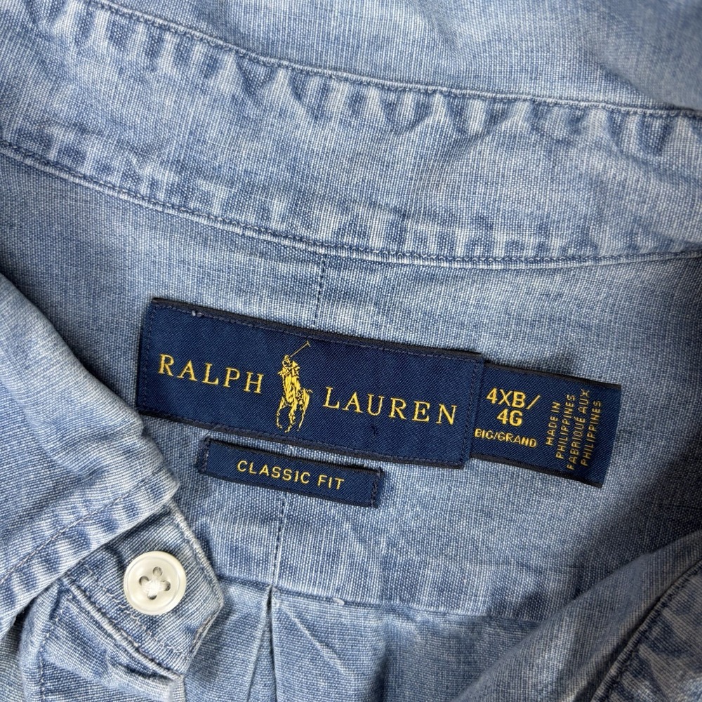 Vintage Polo Ralph Lauren Denim Chambray Shirt Mens 4XB Indigo Button Up Pony - Picture 2 of 8